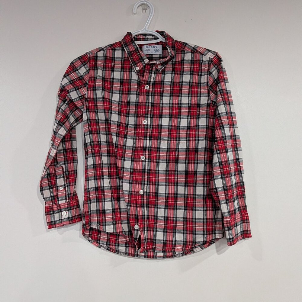 *3/$10* Old Navy Plaid Long Sleeve Button Down Shirt Black Red White Size Large
